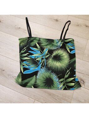 Vtg Tropical Green Blue Black Strap Tank Top Sz Lg Apostrophe Clubbing Party Y2K